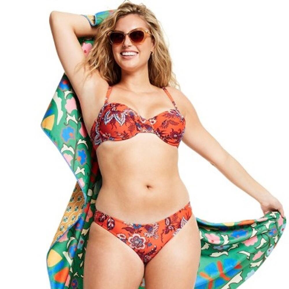 Rhode x Target Orange Blue Floral Underwire Bikini Swimsuit Swim Womens XL new